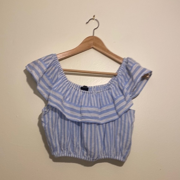 J.Crew off shoulder white and blue cotton crop top . Size S - Picture 2 of 9